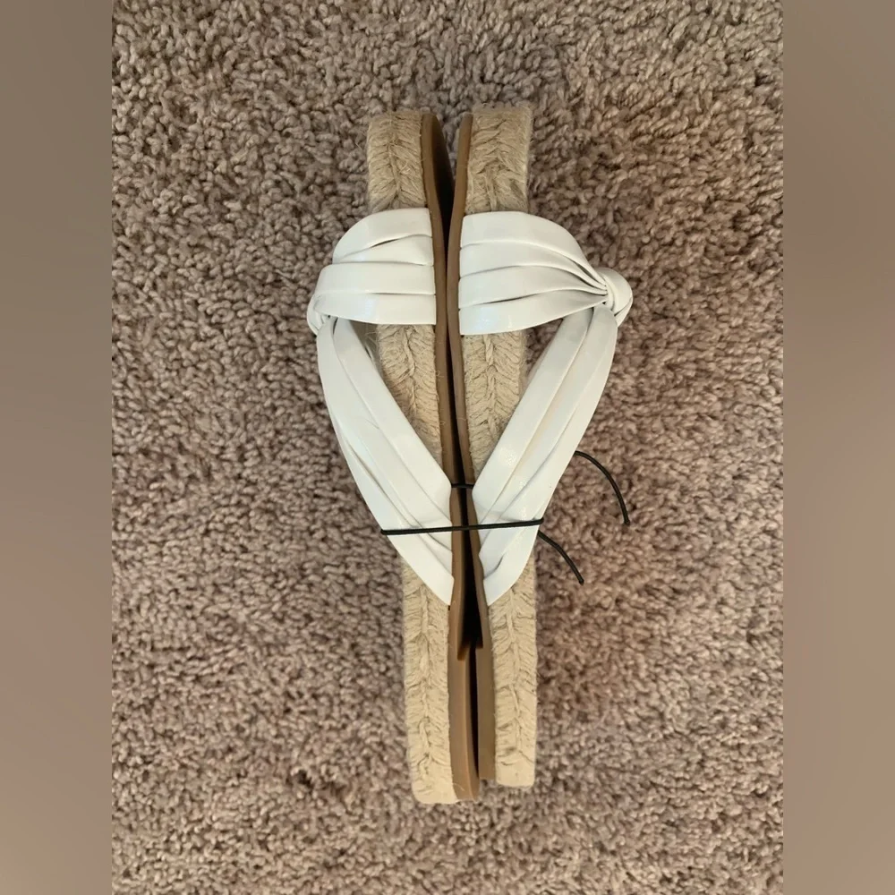 New J.Crew Spain Knotted Espadrilles Slides Leather Jute White Cream Boho Size 8